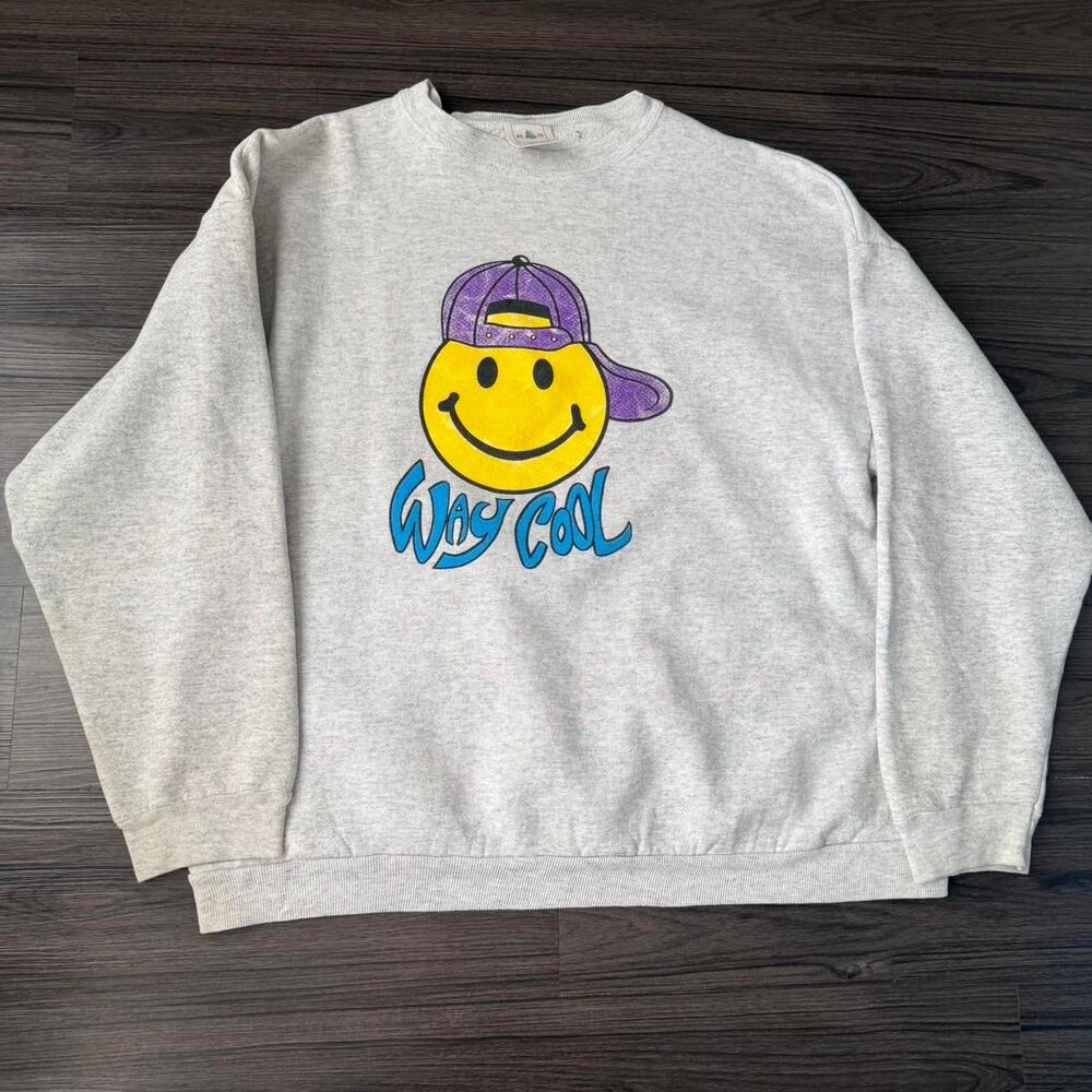 Vintage 90s Smiley Face Way Cool made in USA crewneck sweatshirt Size Large